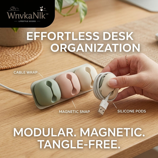 🖇️ WnvkaNlk™ Magnetic Cable Organizer – Premium Silicone Cord Management System | Minimalist, Tangle-Free Holder for Desk Organization, USB & Charging Cables