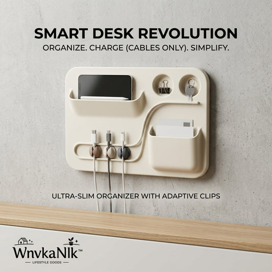 WnvkaNlk™ Wall-Mounted Desk Organizer & Cable Management System | Space-Saving Phone Holder, Mail Caddy, Key Hook & Adaptive Cord Clips | Minimalist Floating Office Organizer for Home & Workspace